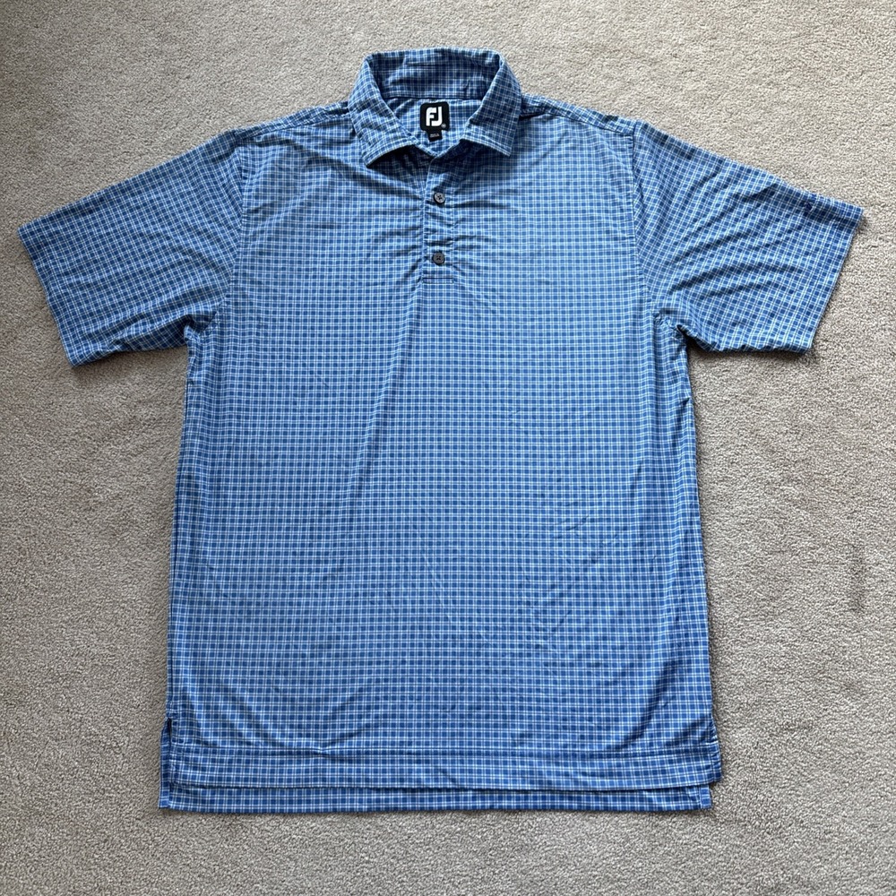 FootJoy Polo Shirt Mens M Blue Plaid Short Sleeve Windermere Golf Club